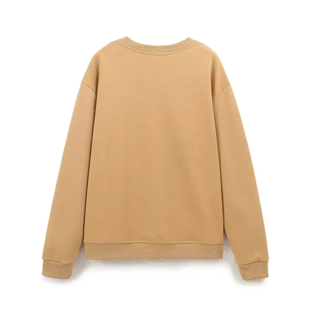 Tangada 2024 Fashion Women Solid Sweatshirts Long Sleeve Oversize Loose Cotton Pullovers 6H0353