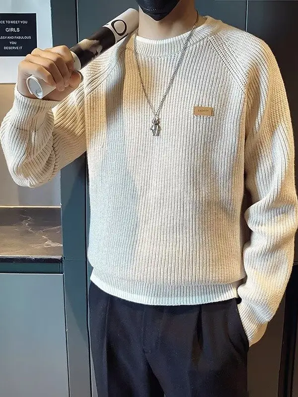 

Мужской теплый вязаный свитер Thiened, круглый Ne Base irt, зимний повседневный модный однотонный хлопковый свитер свободного покроя, длинный све