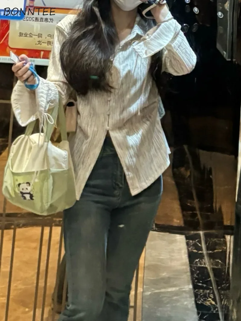 

Flare Sleeve Shirts Women Bandage Design Casual All-match Daily Harajuku Y2k Clothing French Style Autumn Tops Students Popular