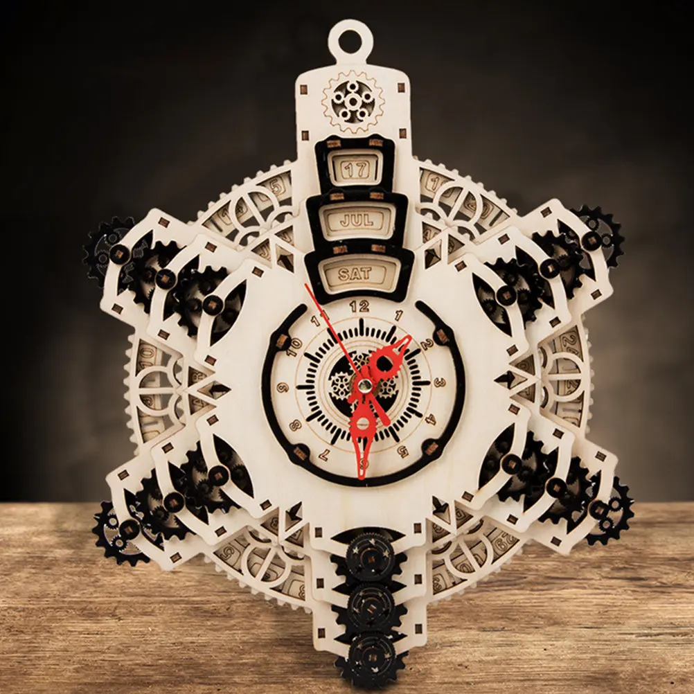 1Set Colorful Wooden 3D Puzzle Clock DIY Craft Kit Decorative Desktop Ornament Educational Home Study Room Gift for Kids Adults
