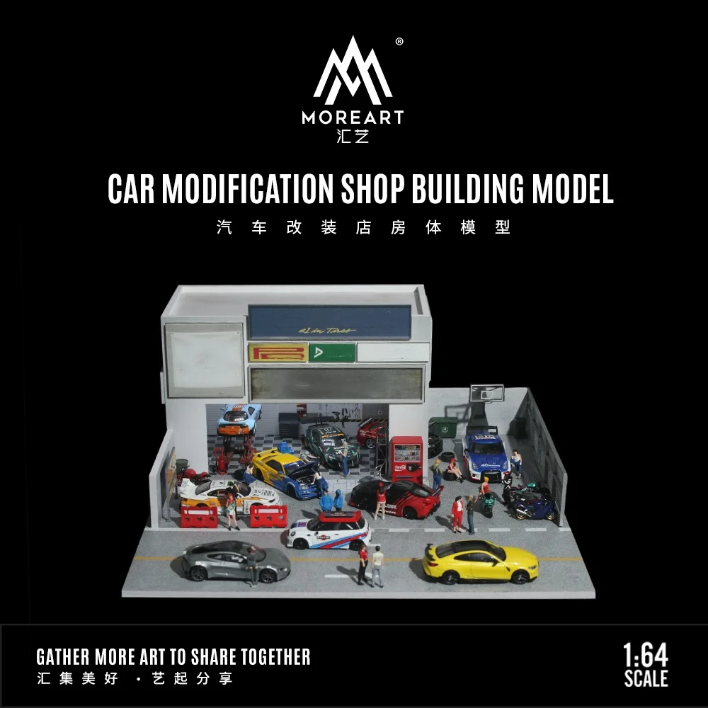 MoreArt 1:64 Car modification shop body lighting version assembly scene model set