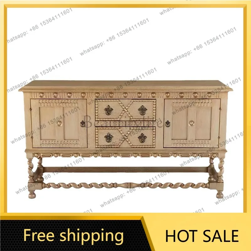 Zj. American country solid wood carving flower entrance cabinet French oak old dining side cabinet