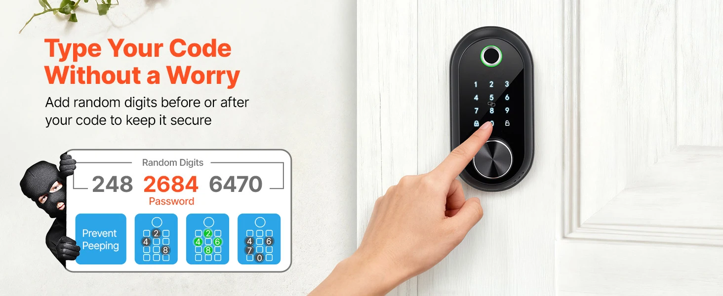 SucceBuy Fingerprint Door Lock Electronic Biometric Deadbolt with Touchscreen Auto Locking Anti-Peeking Password for Apartment