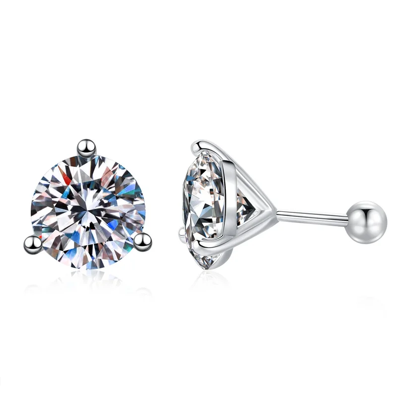 

ZFSILVER 925 Silver Moissanite Classic Simple Color D Screw Simple Paw 3 Earring Charm Women Accessories Jewelry Party Gift E281