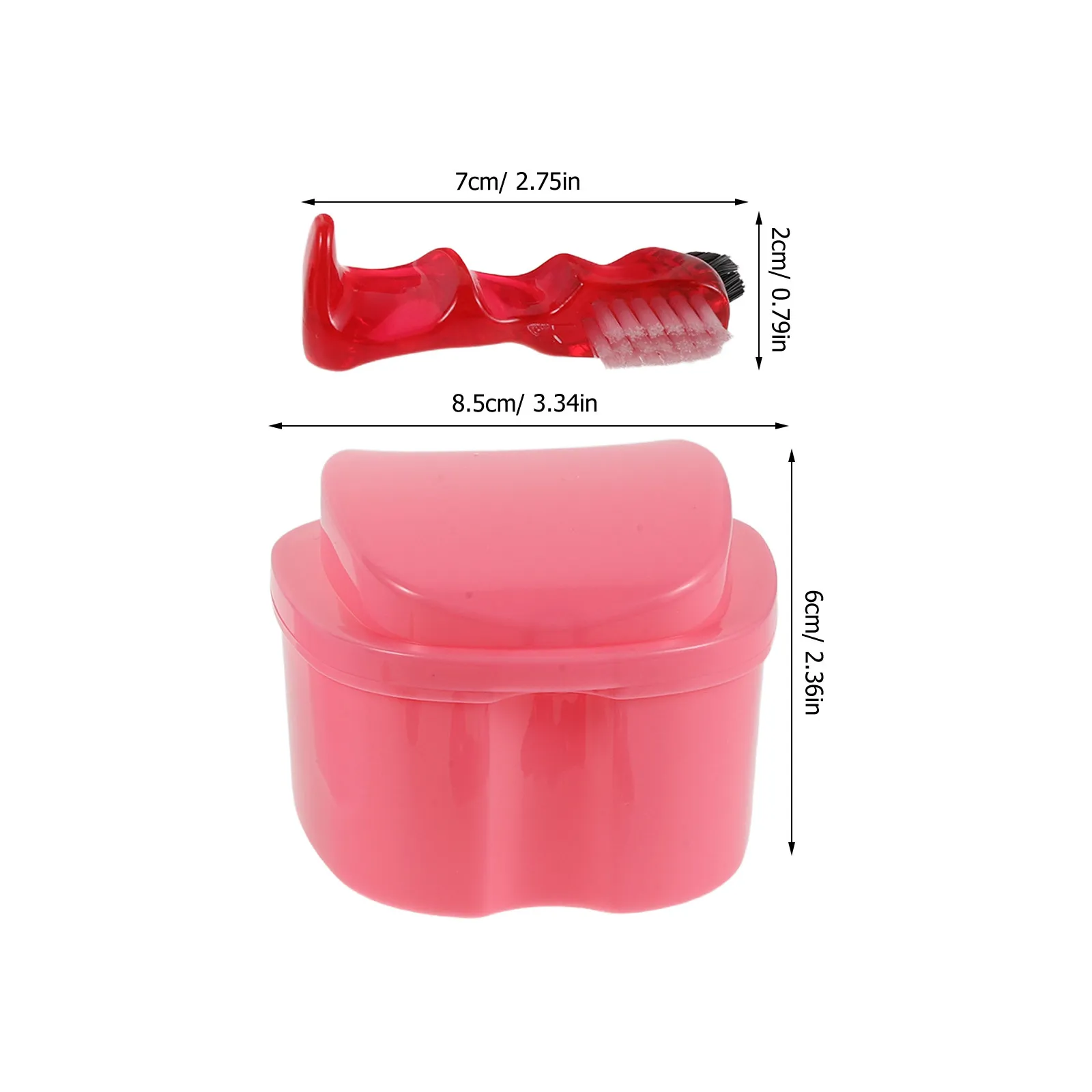 2Sets Denture Storage Containers Portable Retainer Soak Tub False Teeth Bath Box with Brush Dual Compartment Holder Travel