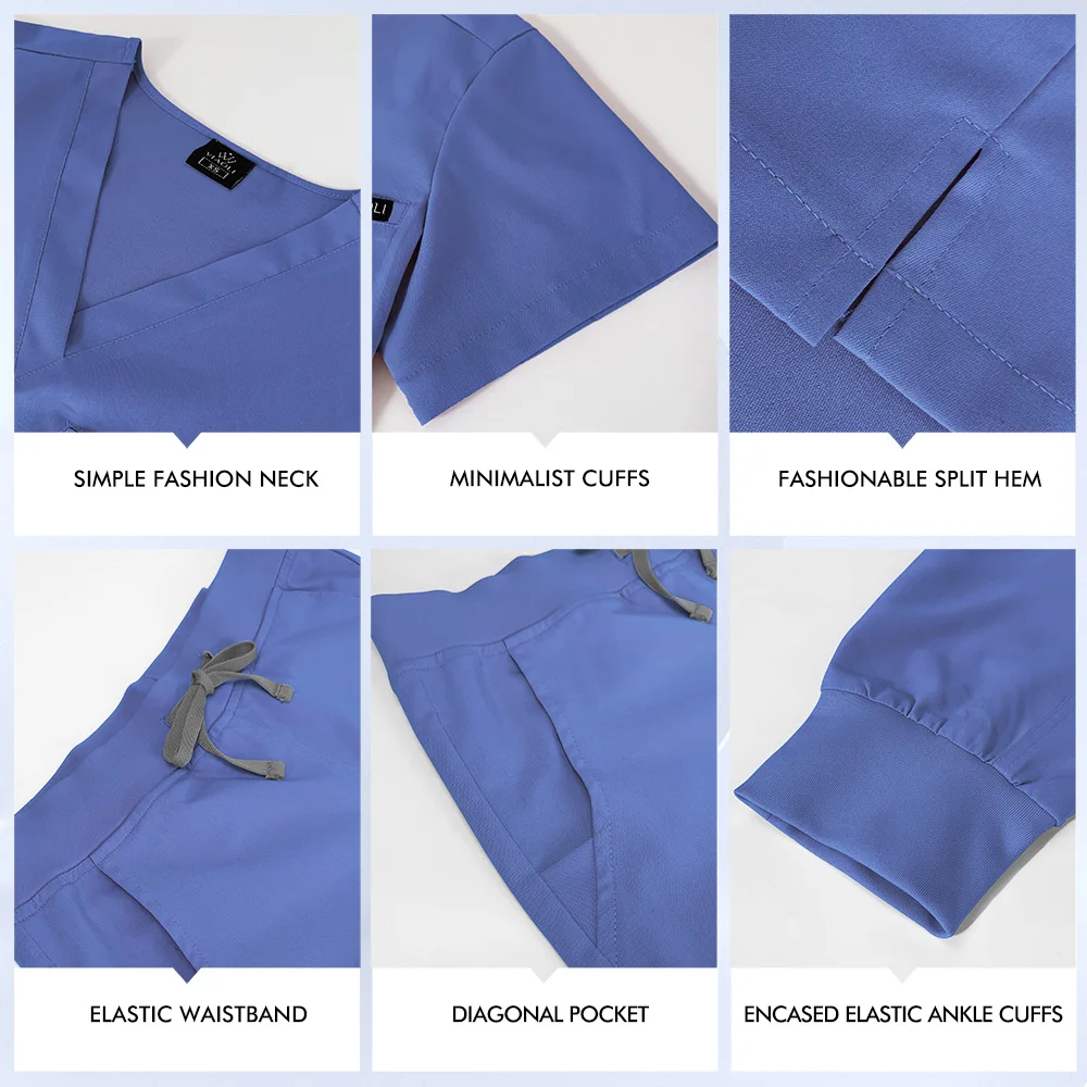 Uniformi da infermiera a maniche corte Top con scollo a V Pantaloni da jogging Tute chirurgiche Donna Dentista Tuta da infermiera Pet Hospital Doctor Scrubs Set