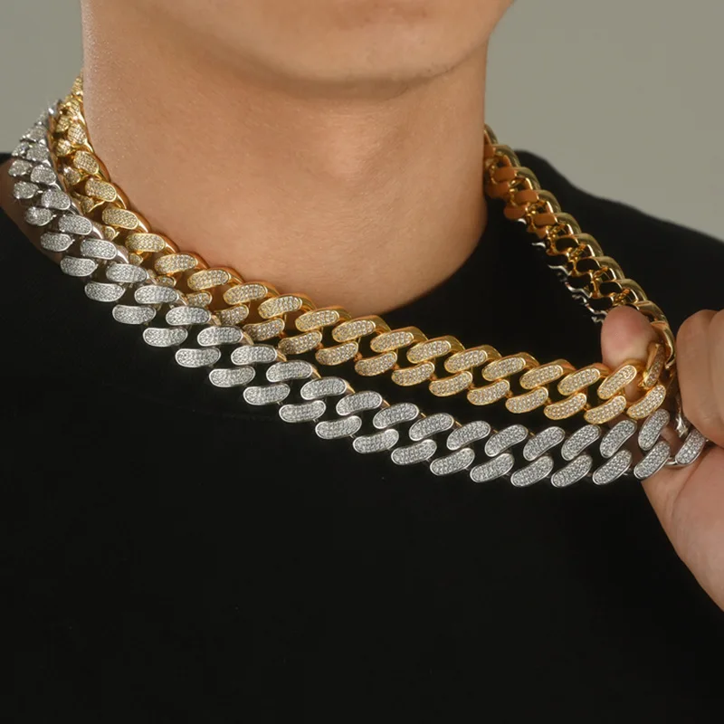 Factory Wholesale Iced Out Custom Hip Hop Zircon Mens Miami Cuban Necklace Chain