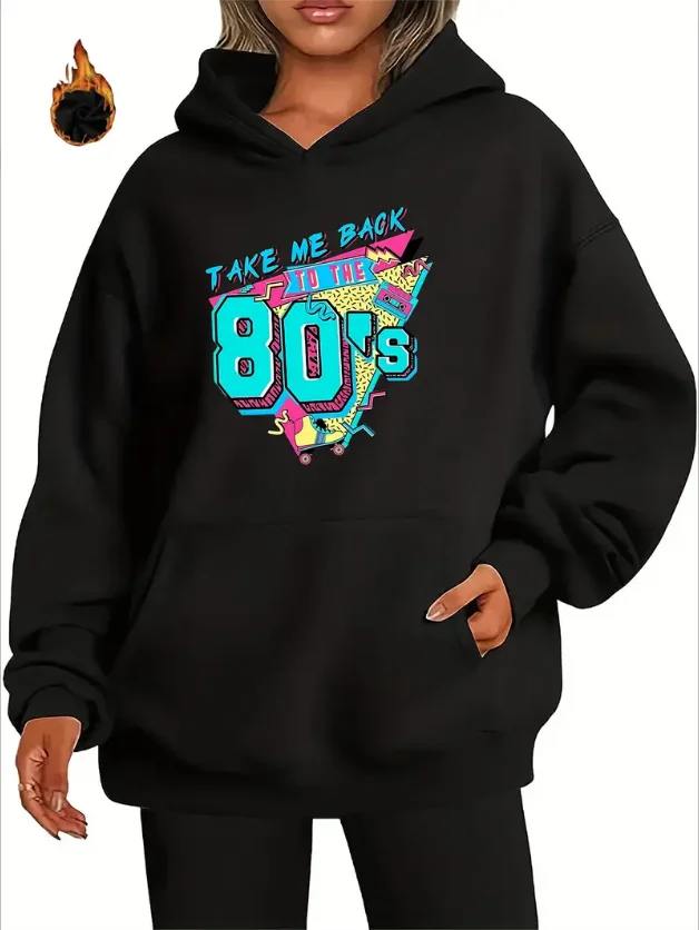 

Retro 80s Graphic Hoodie With Kangaroo Pocket - Machine Washable Casual Long Sleeve Pullover For Women,