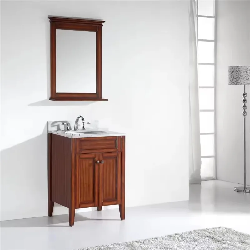 

Solid wood bathroom vanity Floor-to-ceiling bathroom cabinet with square mirror