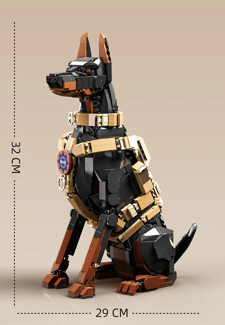 Idea Animals Baustein-Sets: Funktionierendes Polizeihund-Modell, Lehrreiches Spielzeug, Bausteine, Dobermann-Schreibtischdekoration als Geschenk – Detail 8