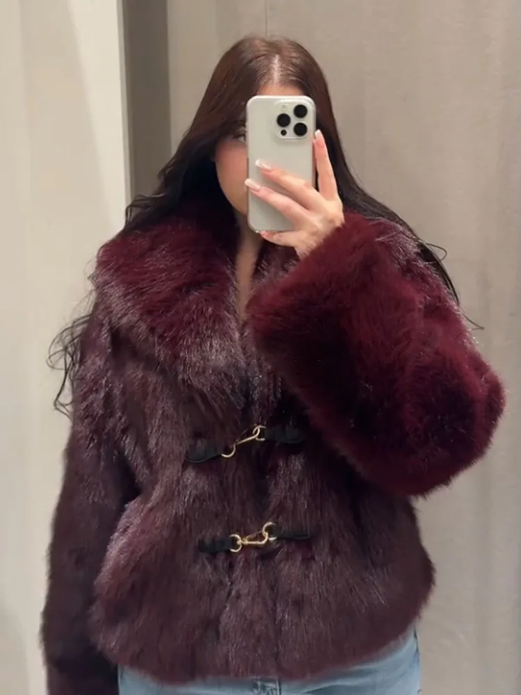 

HH Women Faux Fur Effect Street Style Short Coat Woman Fashion Lapel Single-Breasted Long Sleeve Casual Loose Winter Warm Jacket