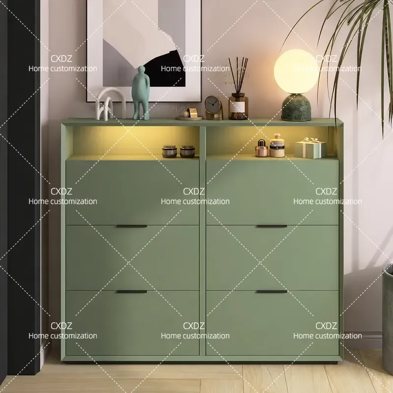 Ultra Thin Shoe Cabinet Cream Style Entryway Storage Narrow Tipping Bucket Hallway Organizer Household Entrance Foyer