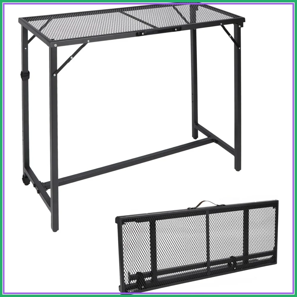 39 Inch Folding Outdoor Bar Table, Patio Height Table with Waterproof Mesh Top for Balcony, Garden, Hot Tub, Poolside, Black
