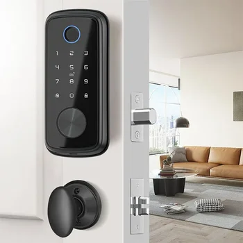 아연 합금 스몰 사이즈 TTLock 투야 와이파이 디지털 자동 잠금 전자 데드볼트, 지문 스마트 문짝 잠금 장치 