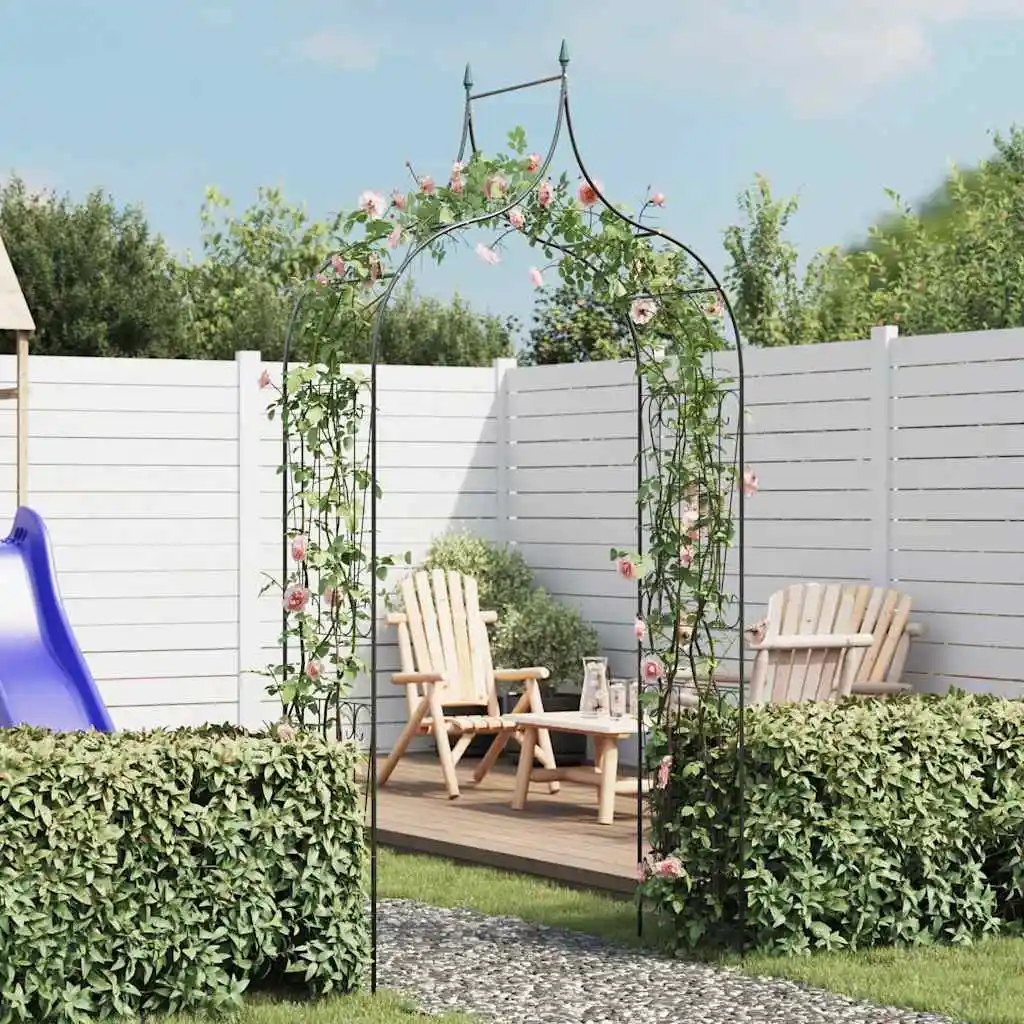 Arche de jardin décorative en fer forgé vert foncé pour plantes grimpantes, support pour roses, pergola extérieure