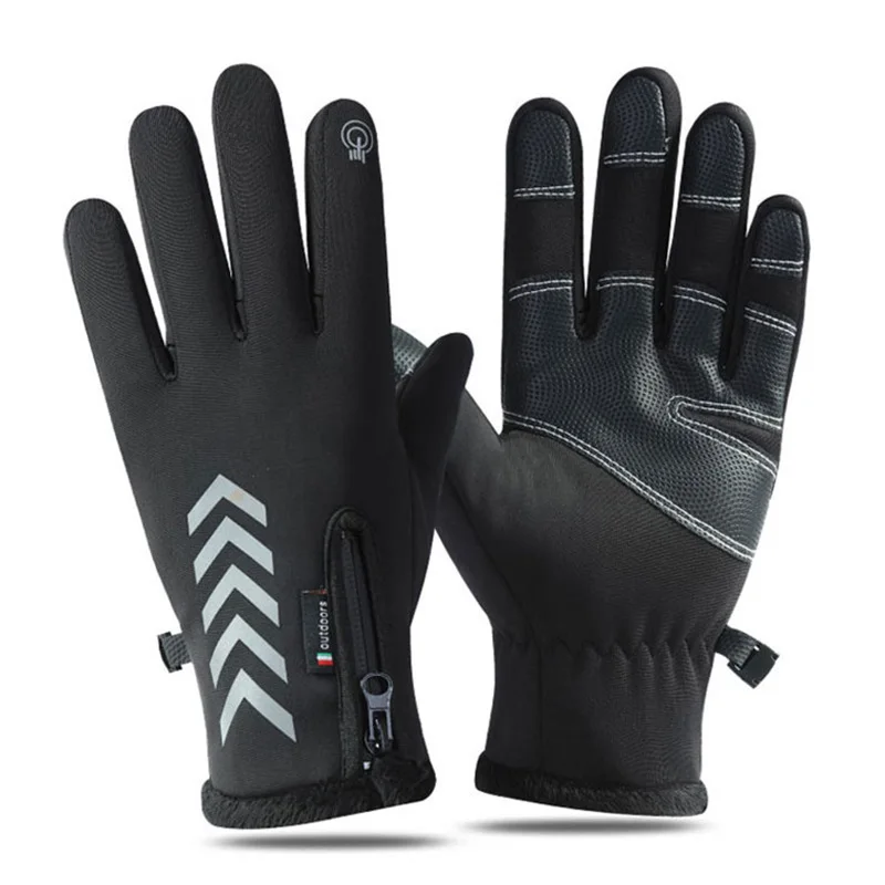 Guantes de vellón con cremallera para pantalla táctil, cálidos, a prueba de viento e impermeables, para motociclistas, para hombre, Otoño e Invierno