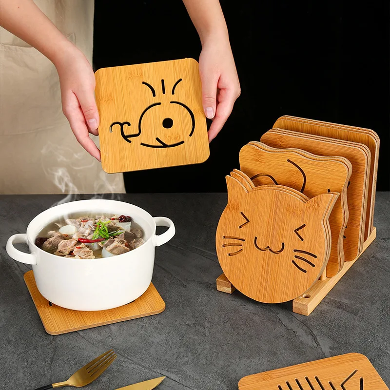 Wooden coaster Cartoon heat insulation mat Dining table  Non-slip pot  Creative cute Teacup Bowl Wholesale