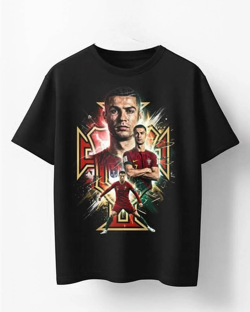 Men's Black Cotton T-shirt Soccer Star Tri-image Collage Print Short Sleeve Crew Neck Sporty Casual Streetwear Tops