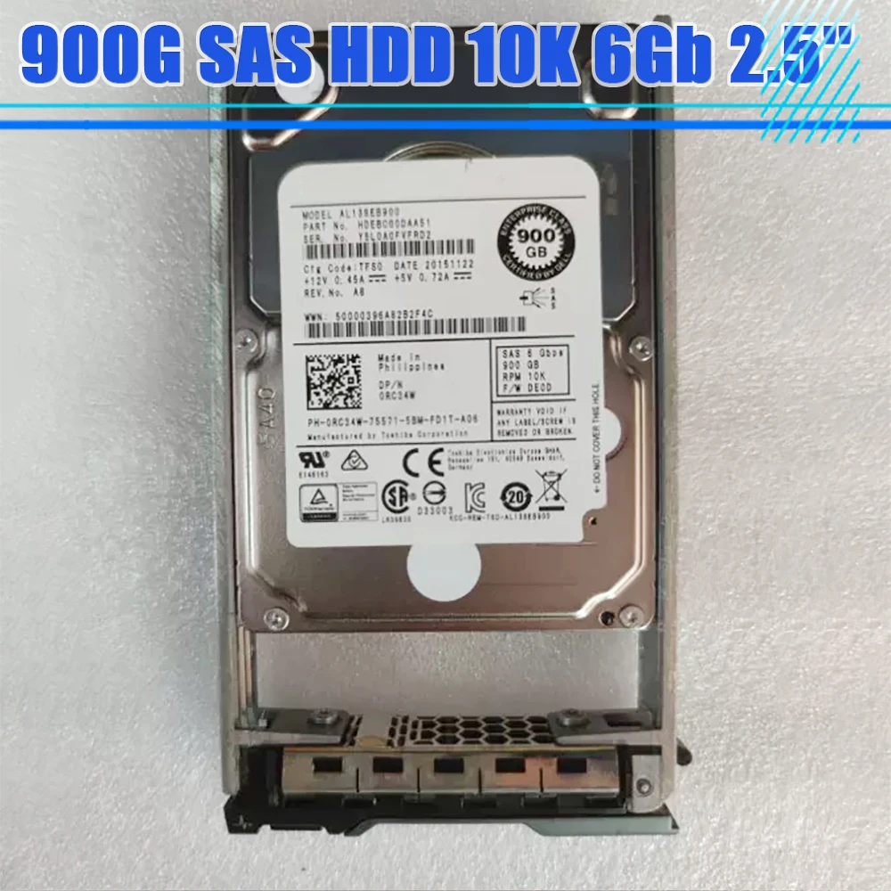 0RC34W 900G SAS HDD 10K 6Gb 2.5'' Server Hard Drive AL13SEB900 For DELL