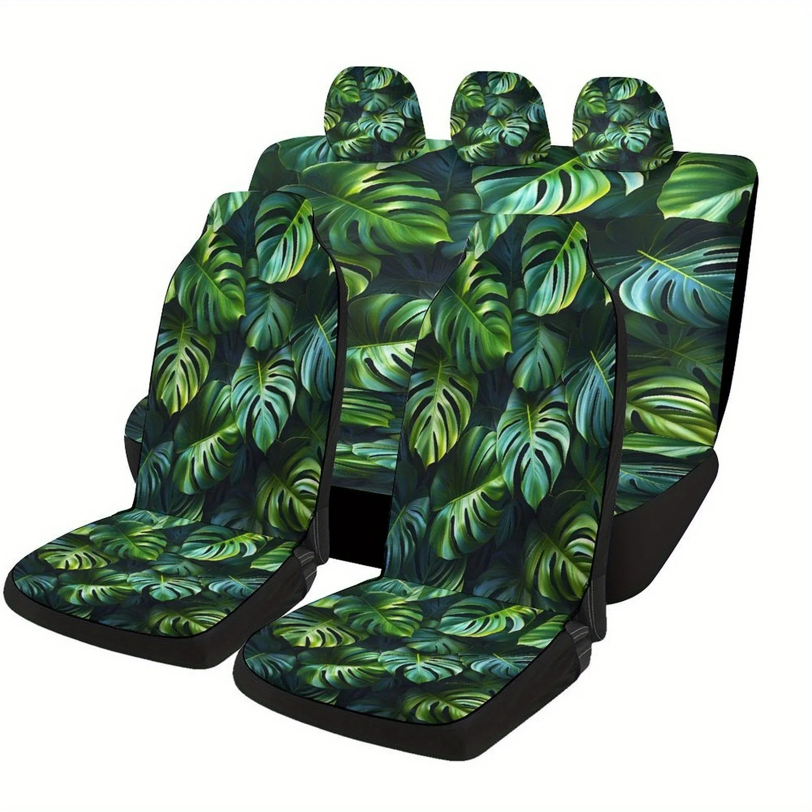 

Monstera Leaves Designed Car Seat Cover Set For Most Cars, Decorative Fashionable High-quality Car Seat Protector Covers Full Se