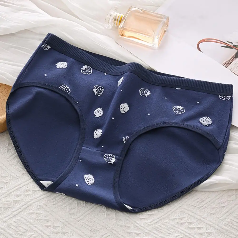 

Japanese Style Underwear for Women Japanese Style Women's Cartoon Strawberry Print Mid Waist Panties Soft Breathable for Casual