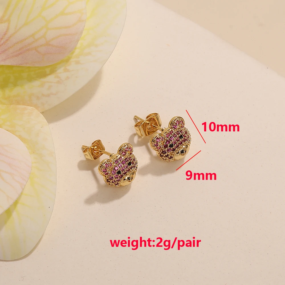 BenS Cute gummy bear stud earrings for women Brass cubic zirconia small hoop earrings gold plated bear head earrings Jewelry E83