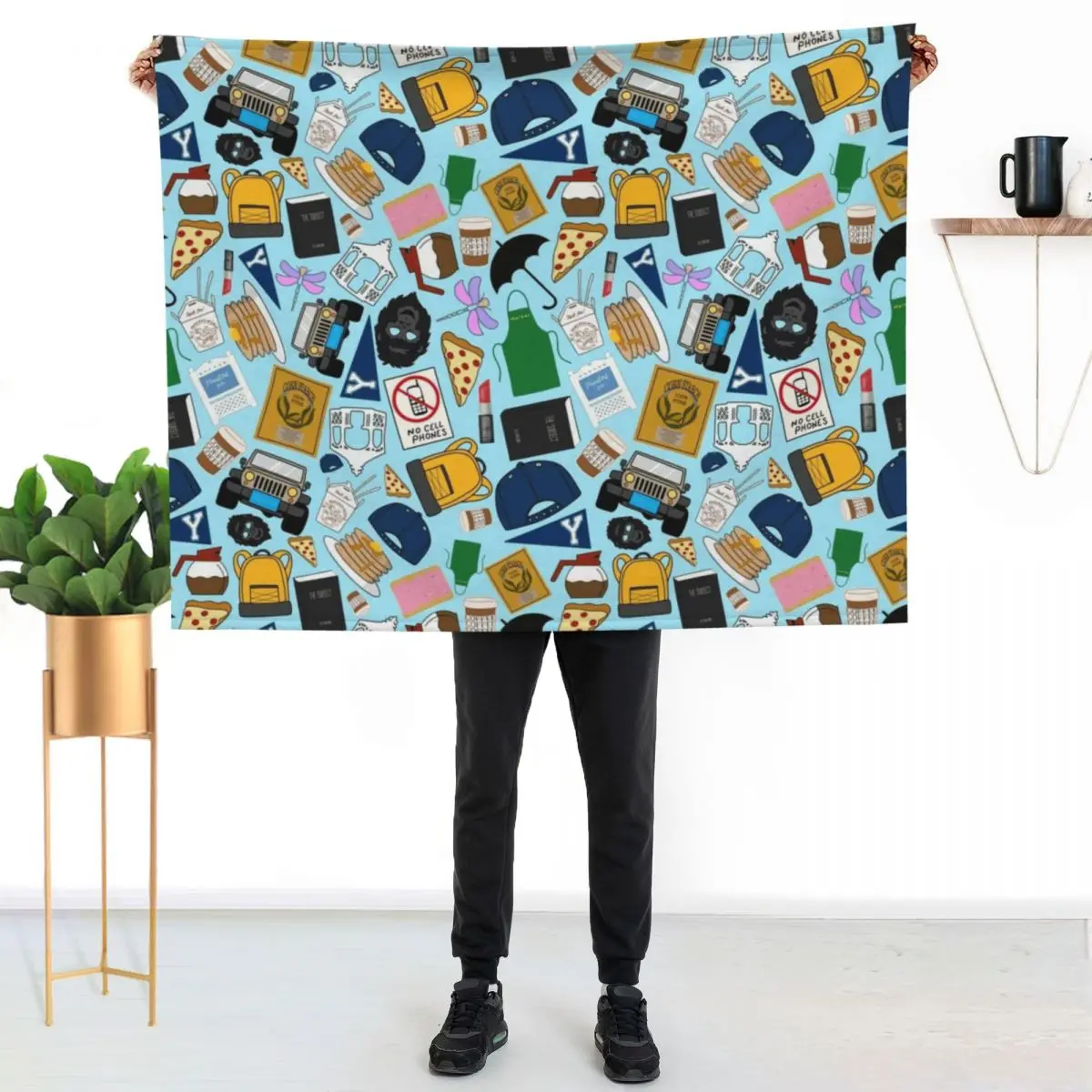 Ultimate Fan Pattern Icons All Over Print Blue Pack Throw Blanket Luxury Brand halloween anime Loose Blankets