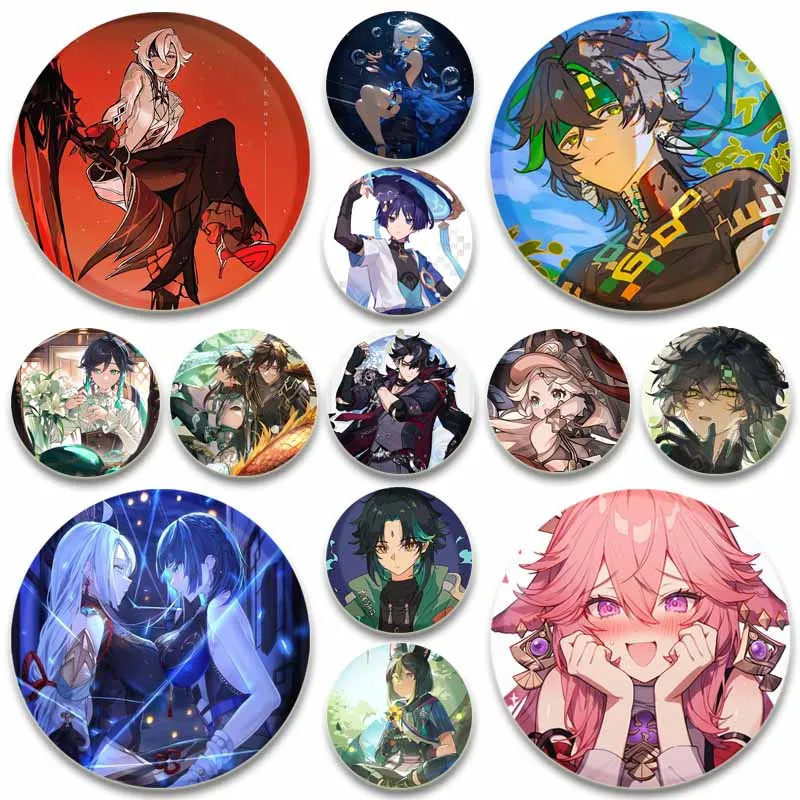 Hot Game Anime Button Pins Genshin Impact Cartoon Badge Round DIY Creative Brooches for Backpack Jewelry Accessories Gifts