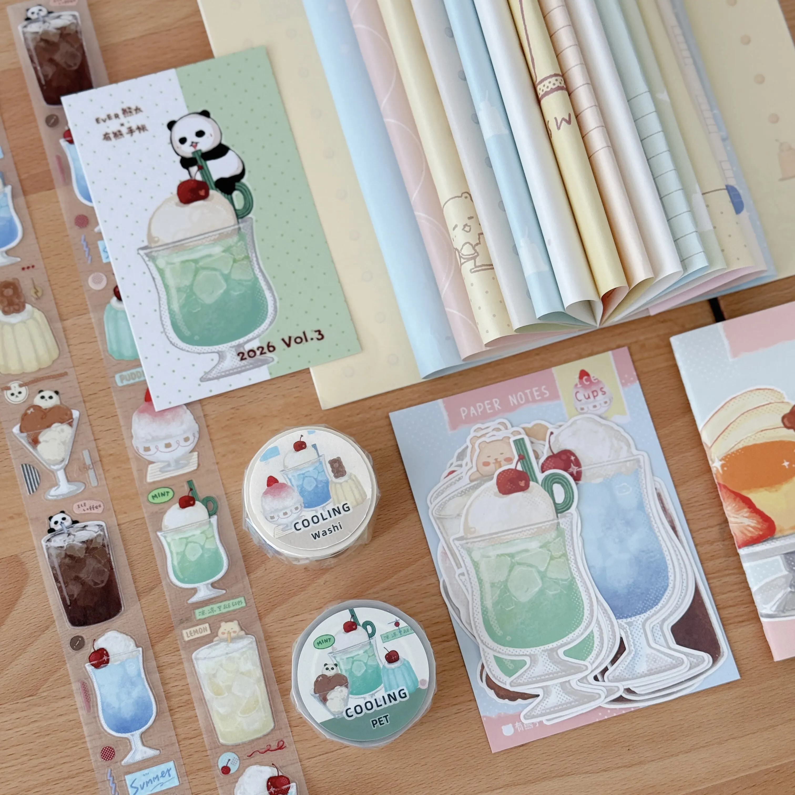 EverEin Studio Vintage Cooling Pudding Summer Drinks Panda Washi Tape DIY Card Making Scrapbooking Plan Decorative Sticker