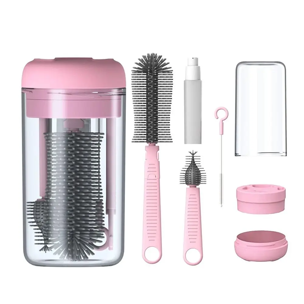 

6 in 1 Bottle Cleaning Brush Set Compact Travel Size Nipple Straw Cleaner Kit BPA-Free Portable Bottle Brush Set Lid Cleaning