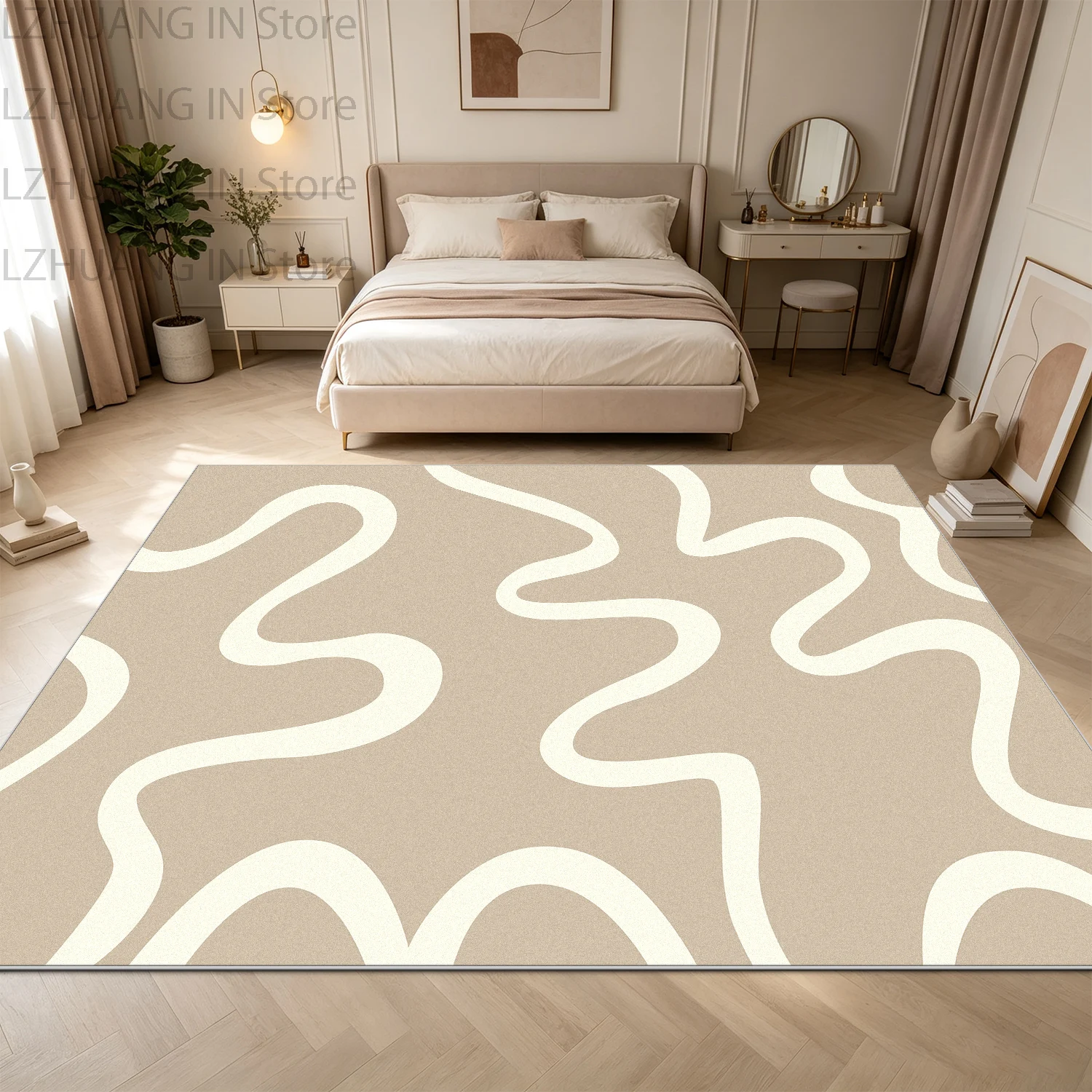Ins Minimalism Geometric Line Bedroom Decoration Carpet Soft Short Velvet European Tatami Mat Easy Cleaning Foldable Lounge Rug