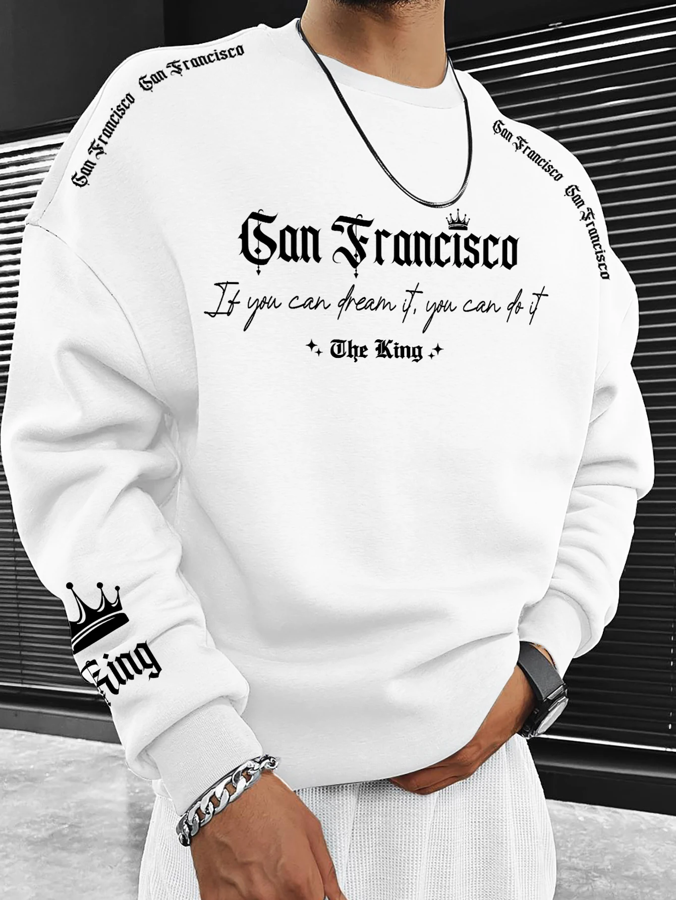 Herren Streetwear Rundhals-Sweatshirt San Francisco Krone Buchstabendruck Polyester Casual Pullover S-XXL – Detail 4