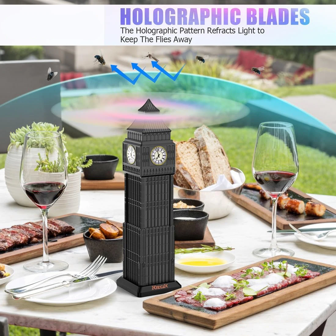 Fly Fans for Tables Fly Repellent Outdoor Indoor Keep Flies Away Table Top Fly Fan Holographic Blades for Picnic Patio Home