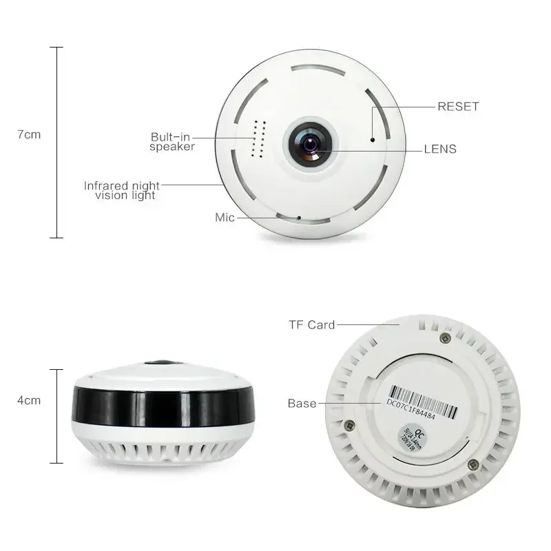 Imagem -03 - Mini Câmera ip Home Security Vigilância por Vídeo ir Versão Noturna Fisheye Panorâmica Wi-fi 1.3mp 360 Graus