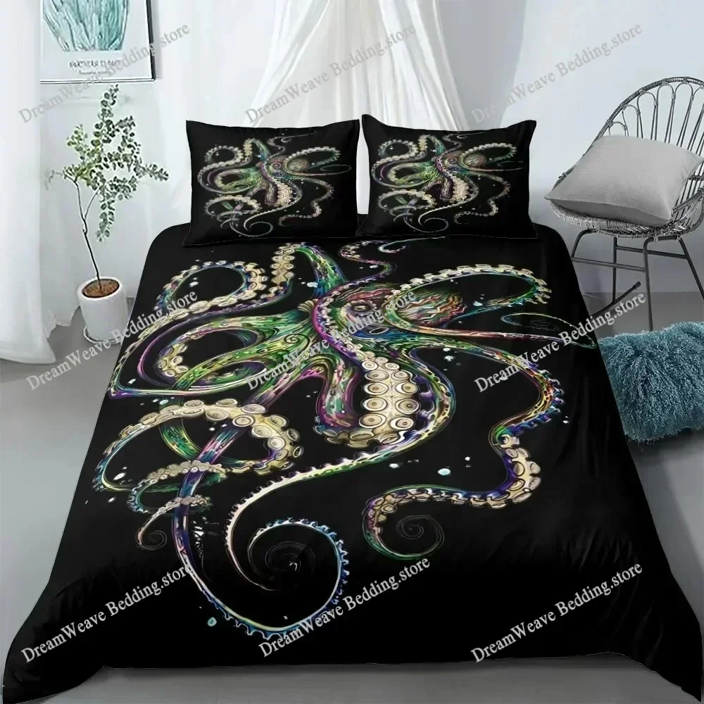 3D Print Retro Octopus Bedding Set King Queen Double Full Twin Single Size Polyester Duvet Cover Set Home Textileextile