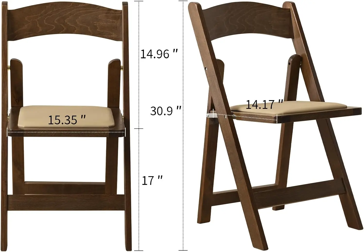 Wooden Folding Chair with Soft Cushion, Simple and Stylish, Comfortable and Durable, Suitable for Weddings, banquets and Events,