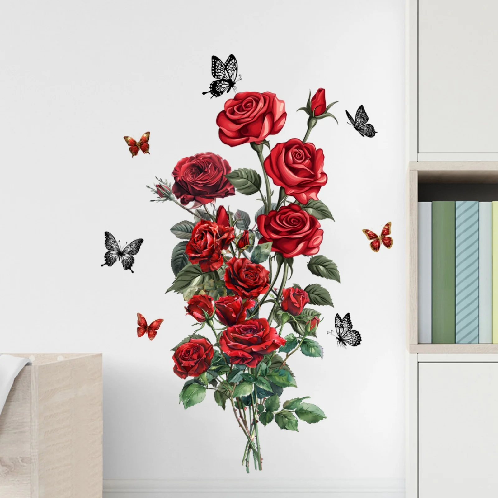 DIY Self-Adhesive Red Rose Wall Stickers For Living Rooms Bedroom Background Wall Decoration Creative Sticker Mural Home Decor