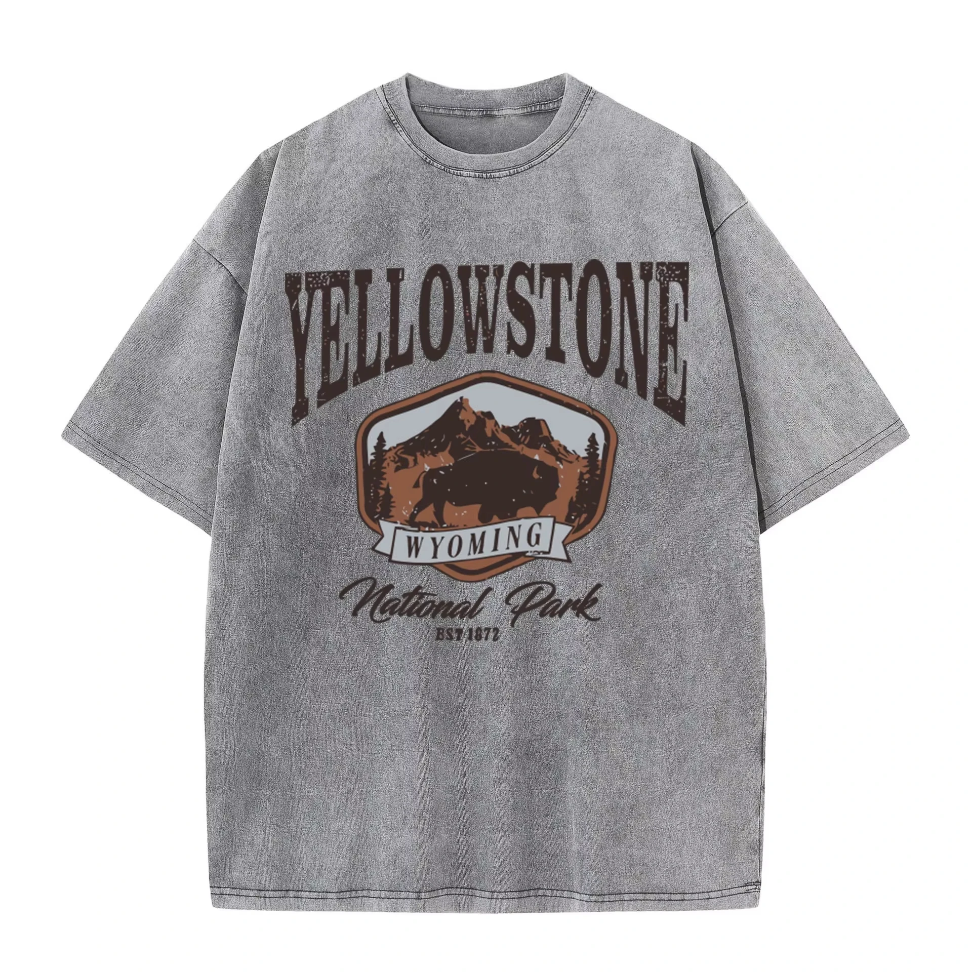 

Женская и мужская футболка из стираного хлопка с круглым вырезом и коротким рукавом, с принтом буйвола из Йеллоустонского парка, летний топ