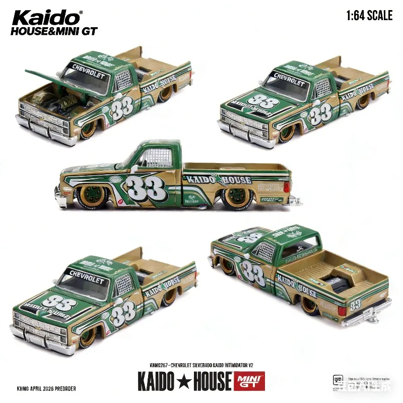 

Модель автомобиля Kaido HOUSE&MINIGT 1:64 Chevrolet Silverado из литого стального сплава, коллекционная декоративная игрушка для мальчиков.