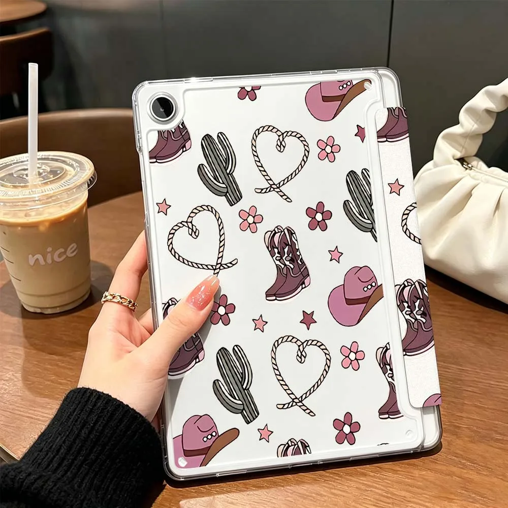 Cowboy Boot Pattern Case For Samsung Galaxy Tab A9 A8 A11 S6 S7 S8 S9 S10 FE Plus Lite Transparent Y-Shaped Folding Tablet