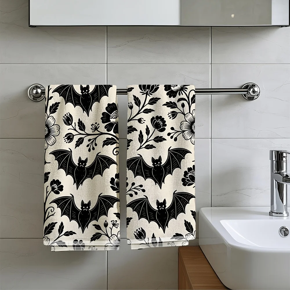 Black and white flower bat pattern theme, polyester towels Hand Towels, can be used to wash face and hands