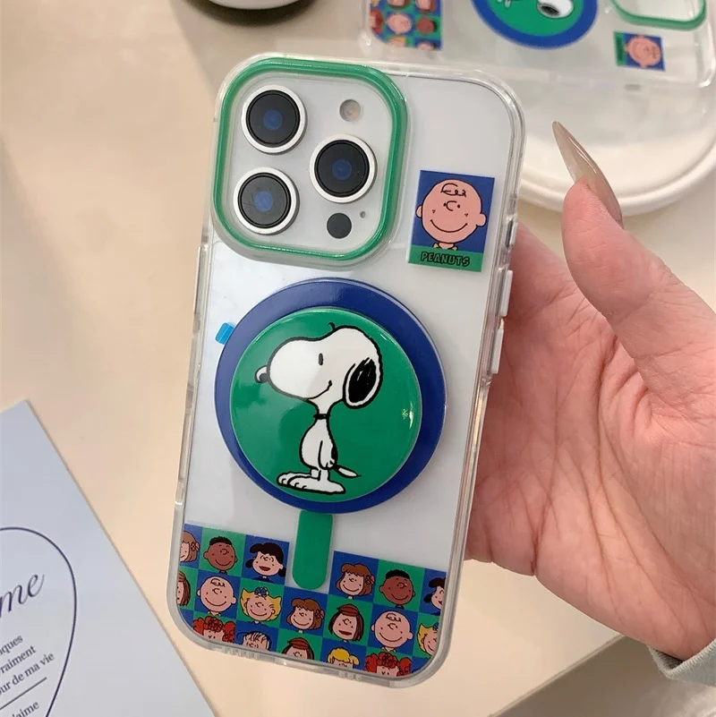 

Funny Cartoon Cute Snoopy Charlie Brown Magsafe Wireless Charge Phone Case For iPhone 13 14 15 16Pro Max Snoopy Magnetic Holder