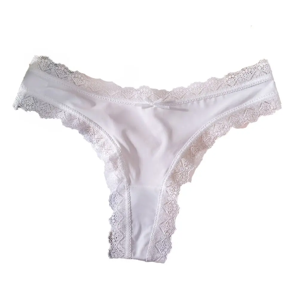 

Comfortable Seamless Ice Silk Panties Thong Cotton Crotch Lace Bow Briefs Underwear Underpants Women's Summer Panties Lady