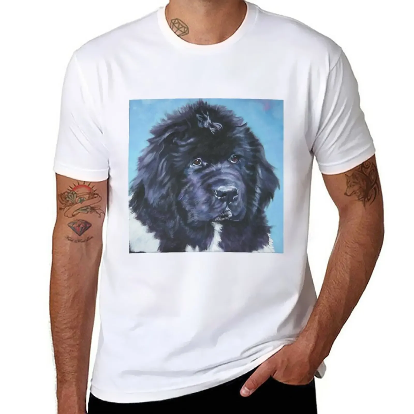 Newfoundland Dog Fine Art Painting T-Shirt oversized boys whites blanks Men's t-shirts