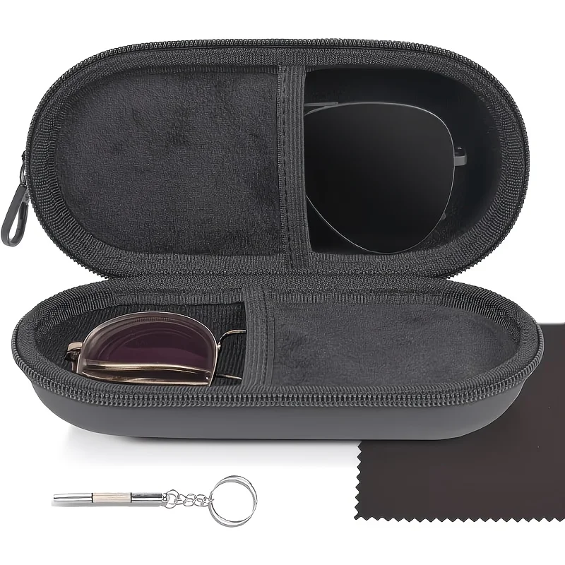 Unisex Double Glasses Case, Zippered Compartment Eyeglass Organizer, Portable Case for Fashion & Reading Glasses, Office