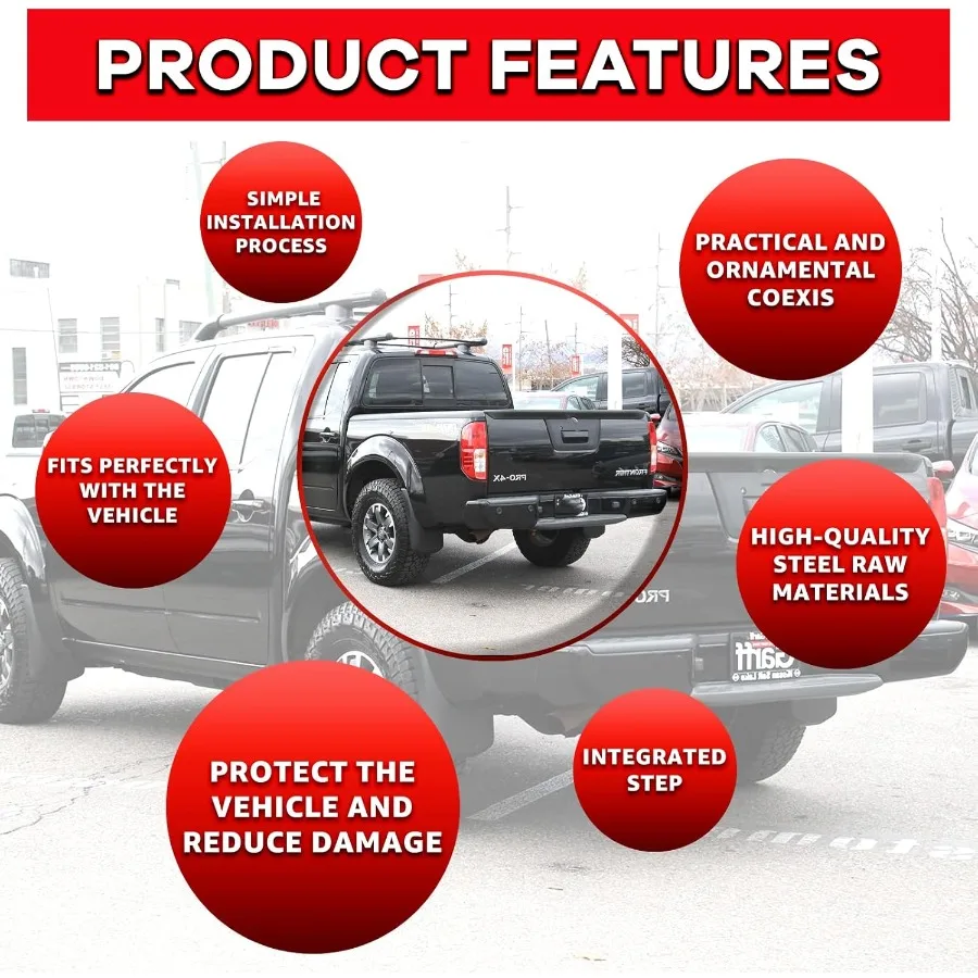 مجموعة المصد الخلفي من الفولاذ لـ 20052021 Nissan Frontier بدون ثقوب مستشعر مساعدة الحديقة استبدال المصد الخلفي الأسود لـ