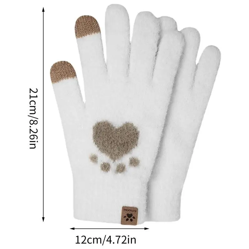 Guantes de invierno para pantalla táctil con patrón de Pata de Gato para mujer, guantes cálidos de dedos completos para hombre, con pantalla táctil