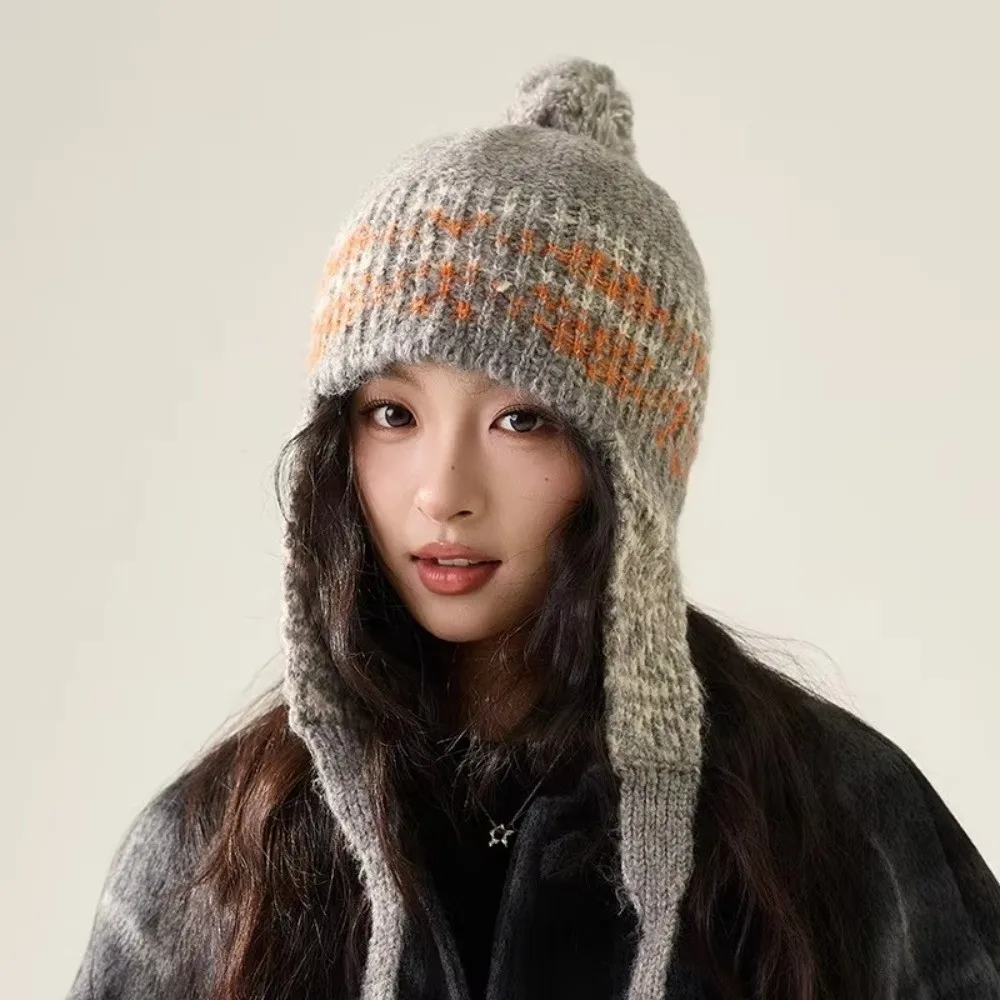 

Sweet Jacquard Knitted Beanies Caps Weave Y2k Ear Protection Cap Ethnic Style Korean Style Women Wool Cap Outdoor