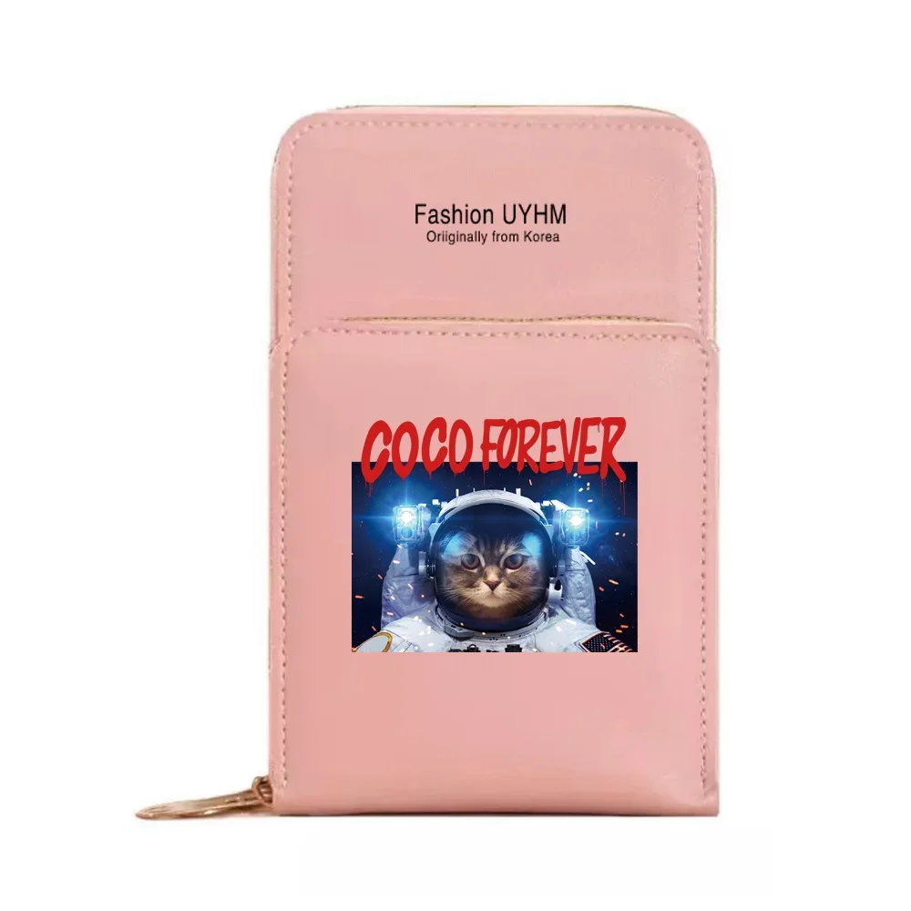 Universal Mobile Phone Bag With Touch Screen Women's Bag Leather Wallets Card Holder Shoulder Crossbody Pouch Astronaut Pattern