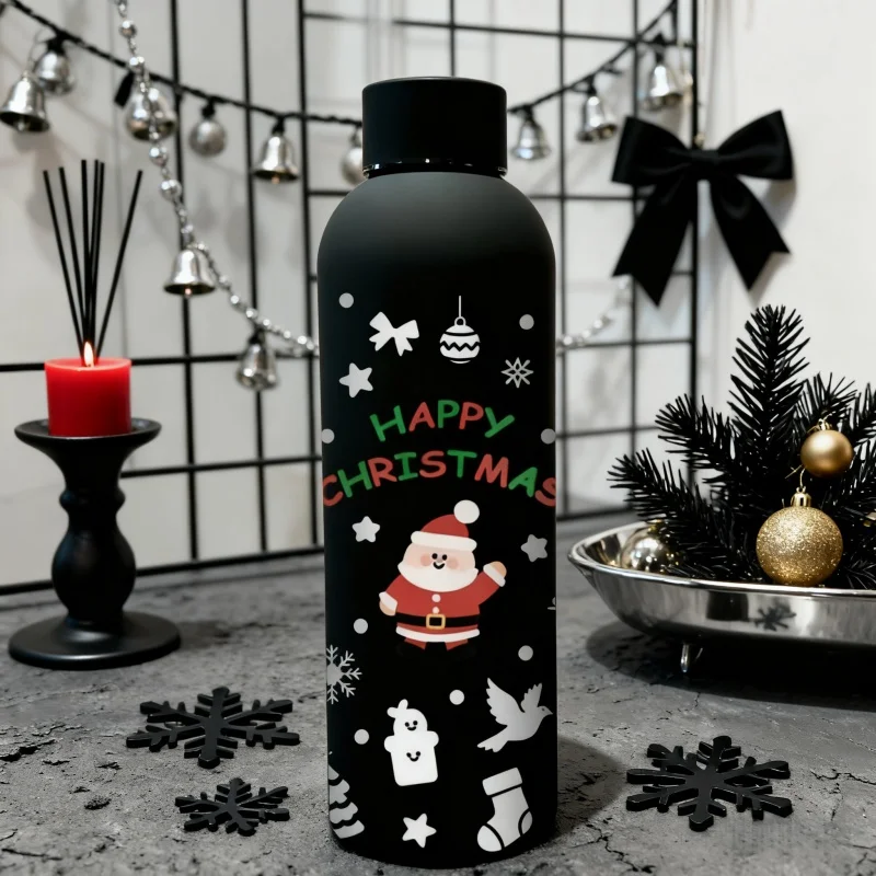 

Чашка для воды 500 мл с 3D-принтом мультяшного Санта-Клауса — изолированная бутылка с рождественской атмосферой, легкая и прочная, уникальная